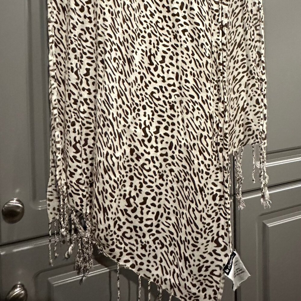 Le Château Leopard Print Scarf | Brown Cream Black White | 100% Viscose